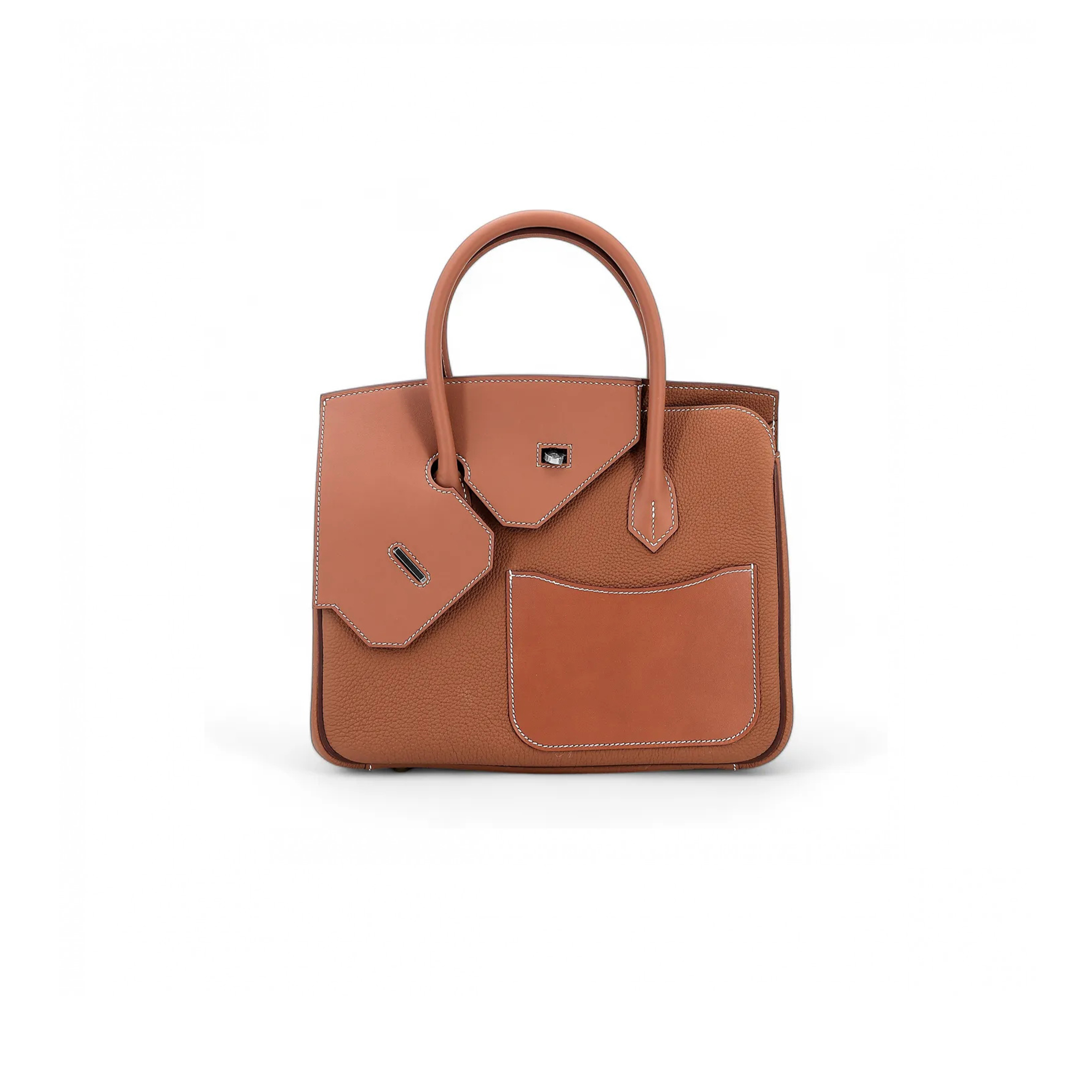 HERMÈS MASTER BIRKIN 30 TOGO AND SWIFT NATURELLE LEATHER GOLDEN BROWN SILVER BUCKLE H028539CK08 (30*22*16cm)